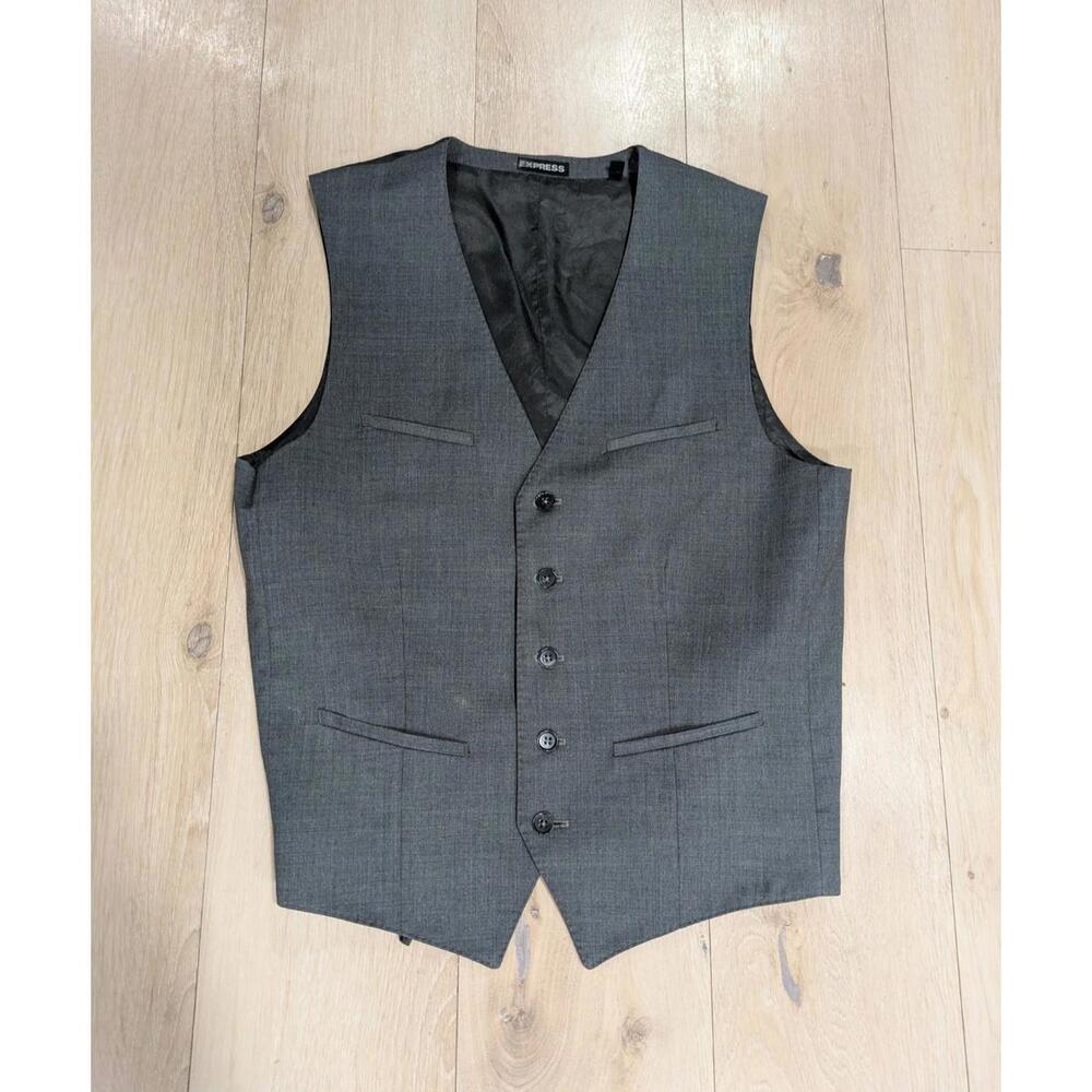 Mens‎ Express Gray 5 Button Up Dress Fashion Sleeveless Vest Jacket Size Small S